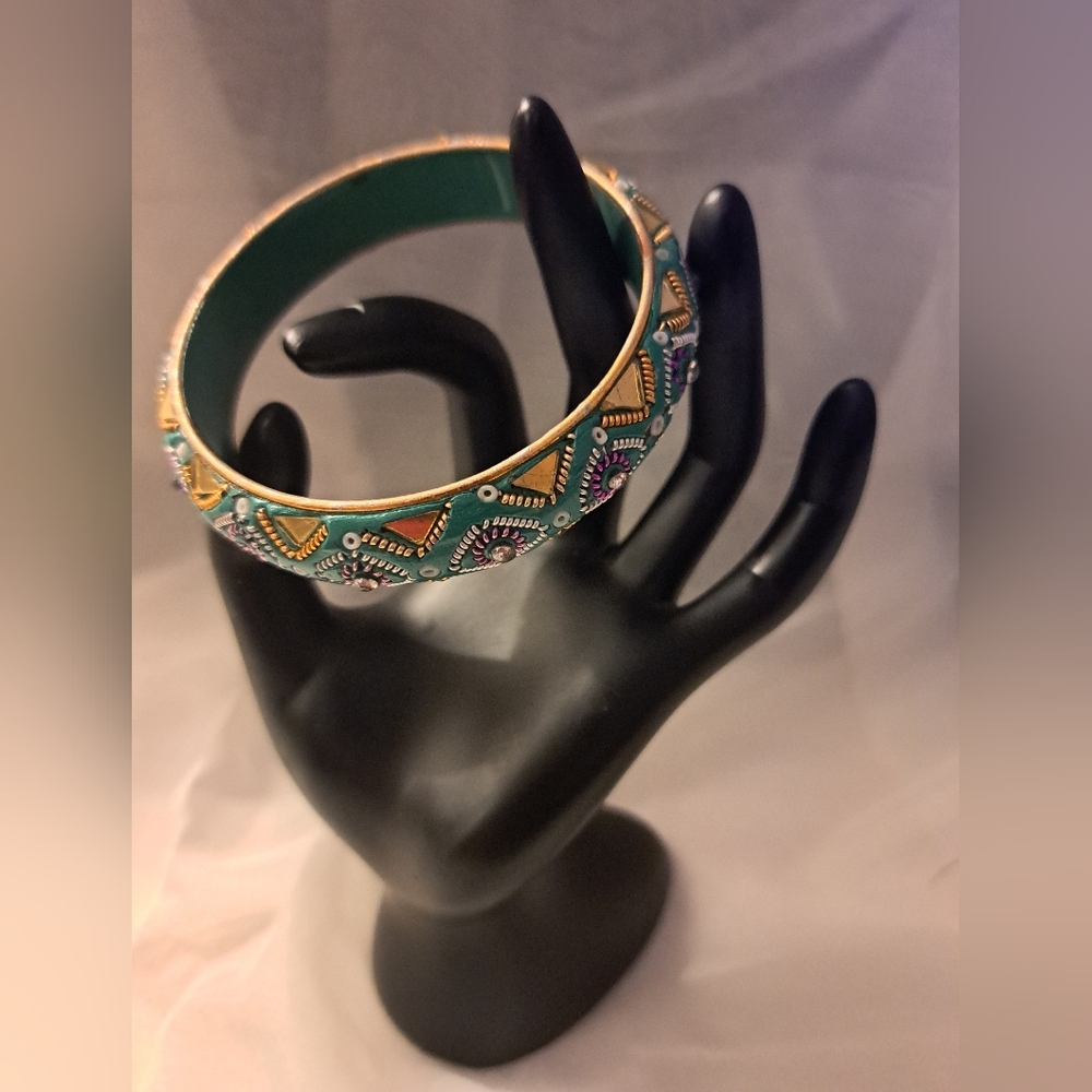 Elegant Green and Gold Indian Bangle Bracelet